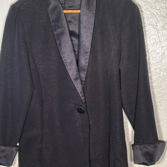 VTG Portfolio Black Blazer Size 7-8 With Satin Lapels & Cuffs USA Office Evening - Picture 6 of 13